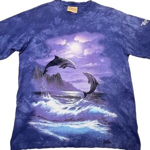 Vintage 1998 The Mountain Dolphins Tie Dye Purple Medium T-Shirt EUC USA Made